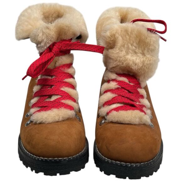J. Crew Brown Nubuck Leather Nordic Lace Up Sherpa Lined Winter Boots Size 8M - Picture 3 of 7